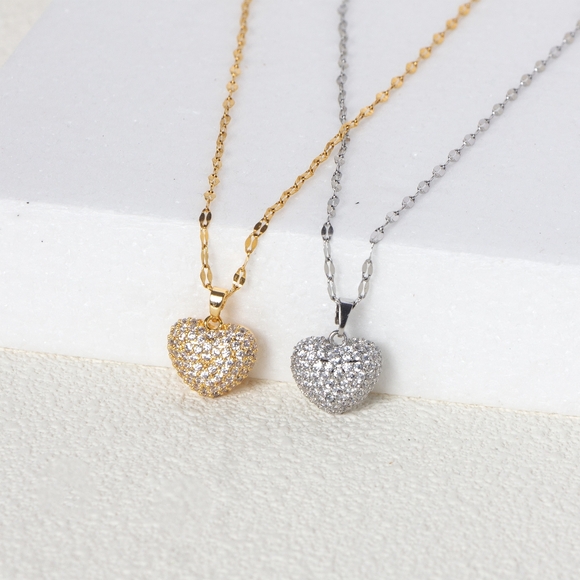 Sliver & Gold heart diamond necklace - Picture 2 of 5